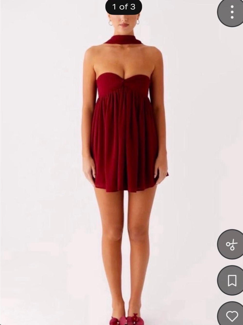 Peppermayo Strapless Babydoll Mini Dress in Wine Red